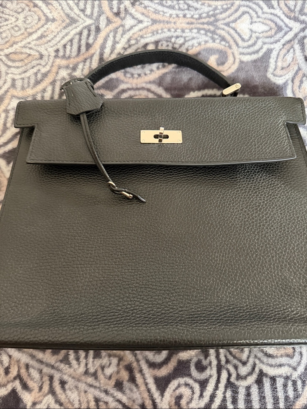 Black Structured Leather Top-Handle Satchel